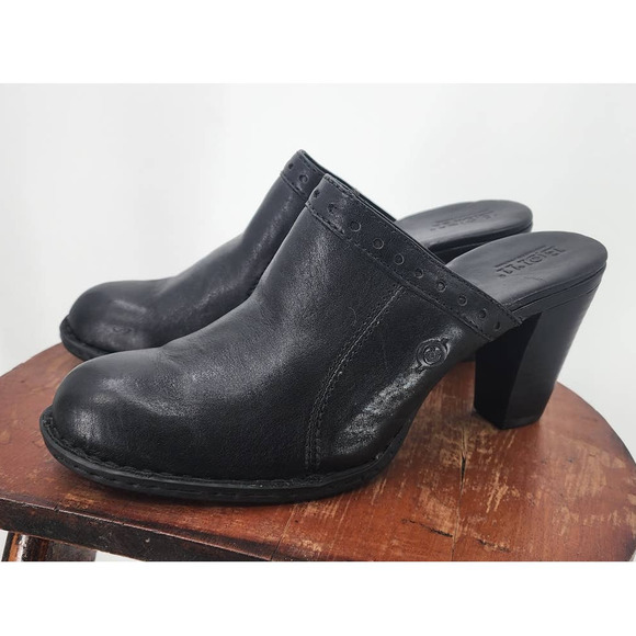 B.O.C. Slip On Black Leather Mule Stacked Heel Size 9 40.5 - Picture 2 of 7